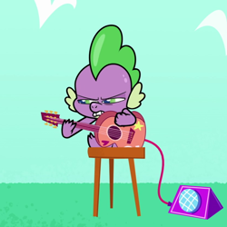 Size: 830x830 | Tagged: safe, screencap, spike, dragon, g4.5, my little pony: pony life, the comet section, spoiler:pony life s02e03, cropped, guitar, male, musical instrument, solo