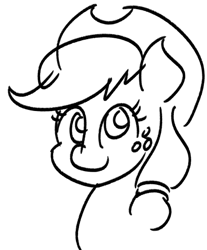Size: 406x491 | Tagged: safe, artist:mkogwheel, applejack, earth pony, pony, g4, applejack's hat, black and white, bust, cowboy hat, cute, female, grayscale, hat, jackabetes, mare, monochrome, simple background, sketch, smiling, solo, white background