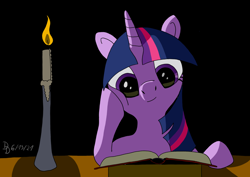 Size: 1920x1358 | Tagged: safe, artist:darkdabula, twilight sparkle, pony, g4, book, candle, night, reading, simple background, solo