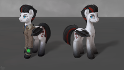 Size: 2560x1440 | Tagged: safe, artist:quvr, oc, oc only, bat pony, pony, fallout equestria, bat pony oc, bat wings, clothes, male, pipbuck, reference sheet, simple background, wings