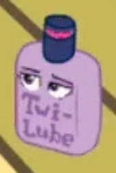 Size: 171x253 | Tagged: safe, artist:momoiro-kun, twilight sparkle, g4, bottle, cropped, explicit source, inanimate tf, lube, transformation, twilight sparkle is not amused, twitem, unamused, wat