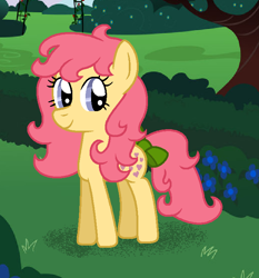 Size: 676x725 | Tagged: safe, artist:nickthedog45, peachy, earth pony, pony, g1, g4, bow, canterlot gardens, female, g1 to g4, garden, generation leap, looking at you, mare, shadow, solo, tail bow