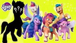 Size: 1280x720 | Tagged: safe, hitch trailblazer, izzy moonbow, pipp petals, sunny starscout, zipp storm, earth pony, pegasus, pony, unicorn, g5, official, female, male, mane five, mare, my little pony logo, question mark, stallion, youtube link, youtube thumbnail