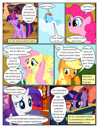 Size: 612x792 | Tagged: safe, artist:newbiespud, edit, edited screencap, screencap, applejack, fluttershy, pinkie pie, rainbow dash, rarity, twilight sparkle, earth pony, pegasus, pony, unicorn, comic:friendship is dragons, g4, look before you sleep, magical mystery cure, season 1, season 3, apple, apple tree, applejack's hat, book, carousel boutique, cloud, comic, cowboy hat, dialogue, eyelashes, eyes closed, female, flying, food, glowing horn, golden oaks library, grin, hat, horn, magic, magic aura, on a cloud, open mouth, raised hoof, reading, screencap comic, sleeping, smiling, sweet apple acres, telekinesis, thinking, tree, unicorn twilight, wings