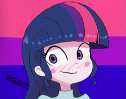 Size: 1183x937 | Tagged: safe, artist:slitchka, twilight sparkle, human, equestria girls, g4, bilight sparkle, bisexual pride flag, blush sticker, blushing, cute, female, humanized, i can't believe it's not nendo, icon, pride, pride flag, pride month, solo, twiabetes, wavy mouth