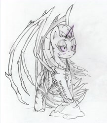 Size: 3726x4293 | Tagged: safe, artist:foxtrot3, alicorn, pony, zerg, braid, glowing horn, horn, mutated, ponified, pose, sarah kerrigan, skeletal wings, solo, starcraft, starcraft 2, wings