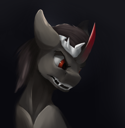 Size: 1806x1859 | Tagged: safe, artist:tenebrisnoctus, king sombra, pony, unicorn, g4, black background, bust, fangs, male, simple background, solo, stallion
