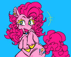 Size: 1326x1063 | Tagged: safe, artist:hotjerkshit, pinkie pie, earth pony, pony, g4, alternate hairstyle, beautiful, bipedal, choker, colored eyelashes, colored hooves, ear piercing, earring, eyebrows, jewelry, piercing, pretty, simple background, unshorn fetlocks