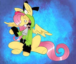 Size: 2048x1707 | Tagged: safe, artist:kr0wnedkl0wn, fluttershy, pegasus, pony, antonymph, cutiemarks (and the things that bind us), g4, clothes, coontails, ear piercing, earring, fluttgirshy, gir, hoodie, invader zim, jewelry, piercing, vylet pony