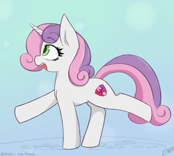 Size: 3500x3141 | Tagged: safe, artist:endo, sweetie belle, pony, unicorn, g4, extended trot pose, female, high res, mare, older, older sweetie belle, open mouth, open smile, smiling, solo, the cmc's cutie marks