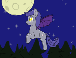 Size: 1914x1452 | Tagged: safe, artist:dzamie, oc, oc only, bat pony, pony, bat pony oc, colored, cutie mark, digital art, female, flying, glowing eyes, mare, moon, newbie artist training grounds, night, solo, stars, tree