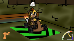 Size: 1920x1080 | Tagged: safe, artist:neuro, oc, oc:honour bound, fanfic:everyday life with guardsmares, crash team racing, divorce papers, everyday life with guardsmares, female, guardsmare, kart, mare, royal guard