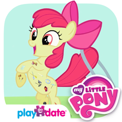 Size: 400x400 | Tagged: safe, apple bloom, earth pony, pony, g4, apple bloom's bow, bipedal, bow, cutie pox, female, filly, hair bow, mobile game, solo