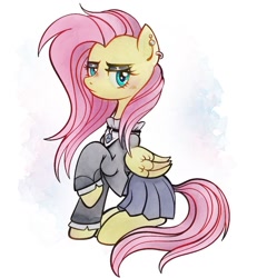 Size: 966x1045 | Tagged: safe, artist:harbringhell, fluttershy, pegasus, pony, fake it 'til you make it, g4, alternate hairstyle, clothes, ear piercing, eyeshadow, female, fluttergoth, makeup, mare, piercing, skirt, solo
