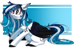 Size: 2517x1607 | Tagged: safe, artist:mediasmile666, oc, oc only, oc:marie pixel, pegasus, pony, abstract background, bubble, coat markings, colored hooves, colored wings, commission, crying, cutie mark, ethereal mane, female, floppy ears, heterochromia, mare, sitting, smiling, solo, speedpaint available, starry mane, wavy mouth, wings