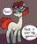 Size: 733x881 | Tagged: safe, artist:/d/non, twist, earth pony, pony, g4, bags under eyes, blushing, female, furrowed brow, glasses, implied anon, long neck, looking at you, mare, necc, oblivious, older twist, one eye closed, simple background, speech bubble, talking to viewer