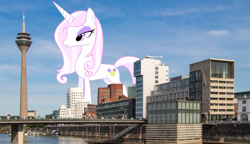Size: 3388x1950 | Tagged: safe, artist:jailboticus, artist:theotterpony, fleur-de-lis, pony, unicorn, g4, female, germany, giant pony, giantess, highrise ponies, irl, macro, mare, photo, ponies in real life, story included