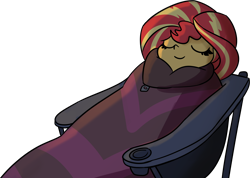 Size: 5080x3626 | Tagged: safe, artist:tjpones edits, edit, sunset shimmer, equestria girls, g4, absurd resolution, background removed, comfy, commission, eyes closed, female, missing accessory, simple background, sleeping, sleeping bag, snug, solo, transparent background