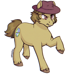 Size: 682x768 | Tagged: safe, artist:pigeorgien, oc, oc only, oc:ground soil, earth pony, pony, female, hat, mare, simple background, solo, unshorn fetlocks, walking, white background