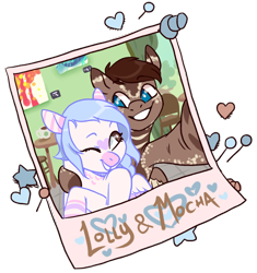 Size: 700x745 | Tagged: safe, artist:lavvythejackalope, oc, oc only, pegasus, pony, commission, duo, grin, hoof hold, indoors, one eye closed, pegasus oc, selfie, side hug, simple background, smiling, transparent background, wings, wink, ych result
