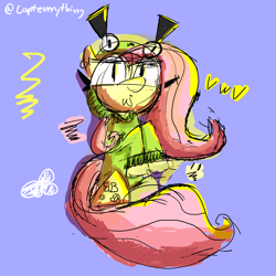 Size: 2000x2000 | Tagged: safe, artist:captdraws, fluttershy, pegasus, pony, antonymph, cutiemarks (and the things that bind us), g4, clothes, costume, cute, fluttgirshy, gir, high res, invader zim, kigurumi, shyabetes, solo, vylet pony