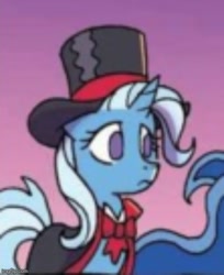 Size: 500x612 | Tagged: safe, idw, trixie, pony, unicorn, g4, nightmare knights, spoiler:comic, bowtie, cape, clothes, cropped, female, hat, mare, the great and powerful roxy, top hat