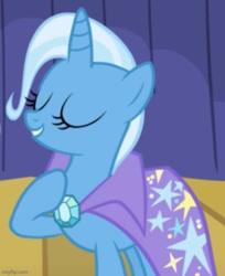 Size: 500x614 | Tagged: safe, screencap, trixie, pony, unicorn, boast busters, g4, season 1, brooch, cape, clothes, cropped, female, jewelry, mare, trixie's brooch, trixie's cape