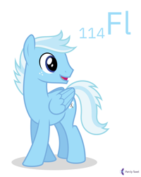 Size: 4000x5000 | Tagged: safe, artist:parclytaxel, oc, oc only, oc:swift justice, pegasus, pony, series:joycall6's periodic table, .svg available, absurd resolution, chemistry, commission, flerovium, freckles, male, periodic table, simple background, smiling, solo, stallion, vector, white background