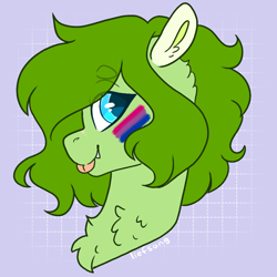 Size: 930x929 | Tagged: safe, artist:liefsong, oc, oc:lief, :p, bisexual, bisexual pride flag, chest fluff, fangs, looking at you, pride, pride flag, pride month, simple background, tongue out