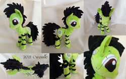 Size: 1024x640 | Tagged: safe, artist:cwossie, oc, oc only, oc:wrench, cyborg, earth pony, pony, augmented, collage, commission, commissioner:zocidem, cyber legs, earth pony oc, irl, male, male oc, multiple views, photo, plushie, pony oc, spiky mane, stallion, stallion oc