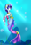 Size: 2049x2927 | Tagged: safe, artist:midfire, rarity, mermaid, merpony, pony, unicorn, g4, blue mane, bubble, crepuscular rays, crown, fish tail, flowing tail, high res, horn, jewelry, mermarity, ocean, regalia, seaponified, solo, species swap, sunlight, tail, underwater, water