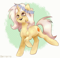 Size: 930x895 | Tagged: safe, artist:derrorro, oc, oc only, pony, unicorn, commission, floral head wreath, flower, pink mane, solo