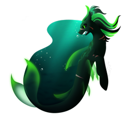 Size: 2454x2443 | Tagged: safe, artist:fuyusfox, oc, oc only, hippocampus, hybrid, merpony, seapony (g4), bubble, commission, commissioner:ofdaysspentwasted, crepuscular rays, deviantart watermark, dorsal fin, fangs, fish tail, flowing mane, flowing tail, green eyes, high res, obtrusive watermark, ocean, open mouth, signature, solo, sunlight, tail, underwater, water, watermark