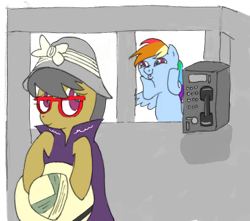 Size: 1280x1133 | Tagged: safe, artist:addelum, a.k. yearling, daring do, rainbow dash, pegasus, pony, g4, atg 2021, cloak, clothes, disguise, glasses, hat, newbie artist training grounds, phone, pith helmet, simple background, so awesome, transparent background