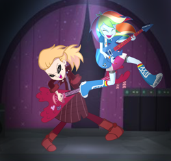 Size: 2017x1895 | Tagged: safe, artist:doraeartdreams-aspy, rainbow dash, human, equestria girls, g4, spoiler:amphibia, amphibia, crossover, electric guitar, eyeshadow, guitar, makeup, musical instrument, sasha waybright, spoilers for another series