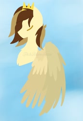Size: 1100x1600 | Tagged: safe, oc, oc only, oc:prince whateverer, pegasus, pony, closed eye, crown, eyes closed, female, gift art, jewelry, lightly watermarked, lineless, male, mare, minimalist, musician, pegasus oc, regalia, simple background, solo, spread wings, stallion, watermark, wings