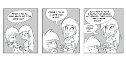 Size: 3400x1600 | Tagged: safe, artist:earth_pony_colds, oc, oc:cherry bloom, oc:frosty, equestria girls, g4, comic, couple, dialogue, duo, female, grayscale, monochrome, sketch, speech bubble