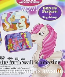 Size: 720x845 | Tagged: safe, bright eyes, half note, melody, moki sunbright, patch (g1), earth pony, pony, g1, my little pony tales, bipedal, electric guitar, female, fourth wall, guitar, microphone, misspelling, musical instrument, open mouth