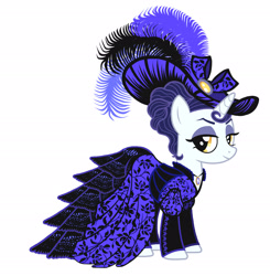 Size: 2452x2504 | Tagged: safe, artist:mylittlepastafarian, moonlight raven, pony, unicorn, g4, alternate hairstyle, clothes, dress, eyeshadow, female, hat, high res, jewelry, lidded eyes, looking at you, makeup, mare, necklace, simple background, smiling, smiling at you, solo, sun hat, white background