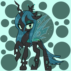 Size: 2619x2619 | Tagged: safe, artist:blurry-kun, queen chrysalis, changeling, changeling queen, g4, commission, commissioner:reversalmushroom, crown, female, high res, jewelry, looking at you, raised hoof, regalia, solo