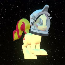 Size: 4000x4000 | Tagged: safe, artist:wissle, sunset shimmer, pony, unicorn, g4, 3d, absurd resolution, astronaut, atg 2021, blender, female, floating, happy, mare, newbie artist training grounds, simple background, smiling, solo, space, space helmet, stars, zero gravity