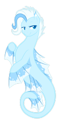 Size: 1762x3405 | Tagged: safe, artist:fuyusfox, oc, oc only, oc:ice cap, hybrid, merpony, sea pony, seapony (g4), blue eyes, deviantart watermark, dorsal fin, fins, obtrusive watermark, simple background, smiling, solo, transparent background, watermark