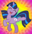 Size: 676x720 | Tagged: safe, artist:shuffle001, edit, editor:pagiepoppie12345, twilight sparkle, twilight twinkle, pony, unicorn, g4, dancing, eyes closed, female, mare, moon, music notes, smiling, solo, stars, unicorn twilight