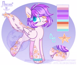 Size: 2661x2253 | Tagged: safe, artist:petruse4ka, oc, oc only, pegasus, pony, :p, bracelet, cyrillic, ear piercing, heterochromia, high res, jewelry, pegasus oc, piercing, reference sheet, russian, smiling, solo, tattoo, tongue out, watermark, wings