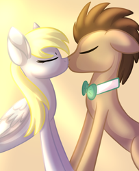 Size: 782x961 | Tagged: safe, artist:fallsplash, derpy hooves, doctor whooves, time turner, earth pony, pegasus, pony, g4, bowtie, eyes closed, female, kissing, male, mare, ship:doctorderpy, shipping, stallion, straight