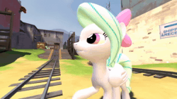 Size: 1280x720 | Tagged: safe, artist:wapamario63, bon bon, flitter, lyra heartstrings, sweetie drops, earth pony, human, pegasus, pony, unicorn, g4, /mlp/ tf2 general, 3d, animated, bow, combine, cute, female, food, gmod, half-life, implied balls, male, mare, oats, pl snowycoast, scout (tf2), sneed's feed and seed, sound, tail wiggle, team fortress 2, unusual hat, webm