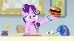 Size: 1280x720 | Tagged: safe, artist:heyitshayburgers, edit, edited screencap, screencap, starlight glimmer, pony, unicorn, g4, student counsel, solo, spam oreo burger