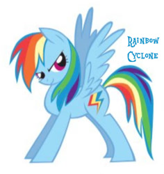 Size: 720x764 | Tagged: safe, artist:lauren faust, rainbow dash, pegasus, pony, g4, 2009, cropped, needs more jpeg, old cutie mark, rainbow cyclone, show bible, simple background, smiling, solo, white background, wings