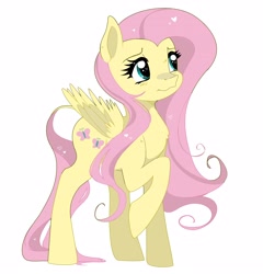Size: 3384x3520 | Tagged: safe, artist:sonatadusklover, fluttershy, pegasus, pony, g4, blushing, chest fluff, cute, female, folded wings, heart, high res, looking away, mare, raised hoof, shyabetes, simple background, smiling, solo, standing, three quarter view, white background, wings