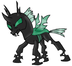 Size: 754x687 | Tagged: safe, artist:agdapl, oc, oc only, changeling, angry, base used, changeling oc, fangs, green changeling, male, simple background, solo, white background